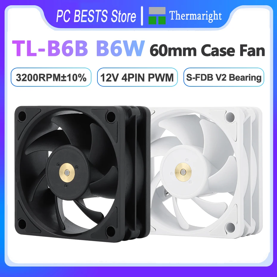 Thermalright TL-B6B B6W 60mm Case Fan 4pin PWM Temperature Control 6025 CPU Cooling Fan 3200RPM Cooler PC Computer Fan