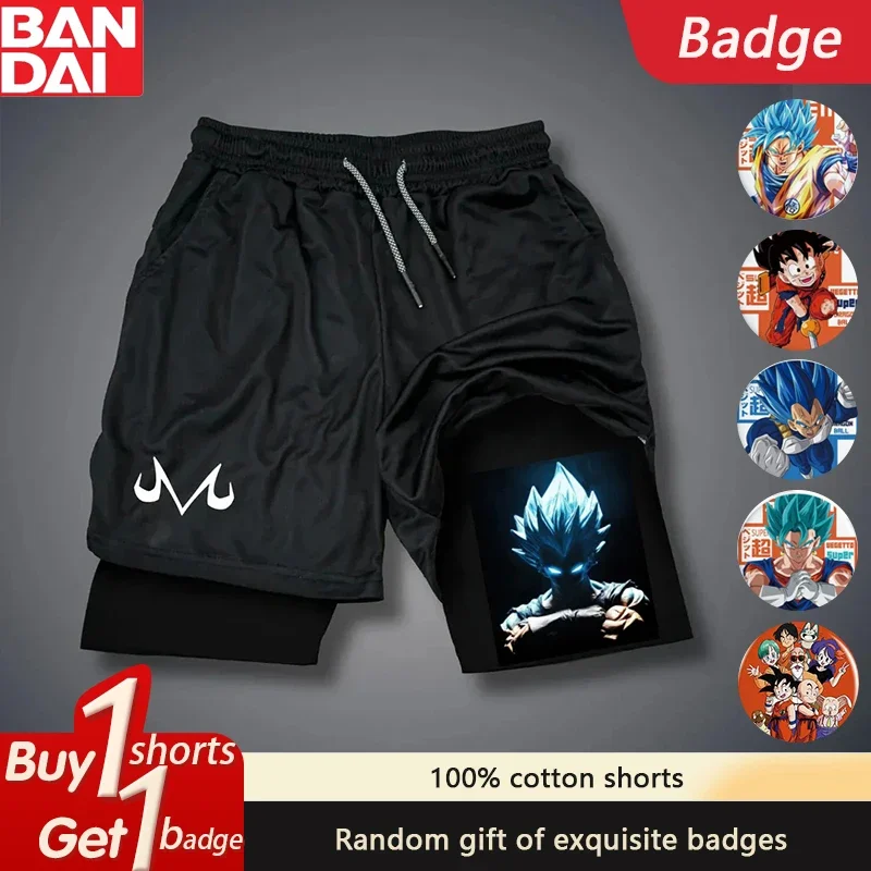 

2025 Dragon Ball Japanese Animation Double-layer Shorts Men's Fashion Summer Beach Fitness Sports Casual Shorts