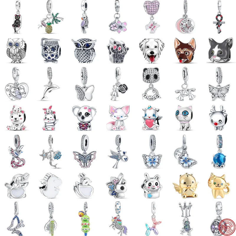 New Panda Parrot Octopus Mermaid Flamingo Butterfly Animal Bead Fit Pandora Charms Bracelet 925 Silver Girls Jewelry