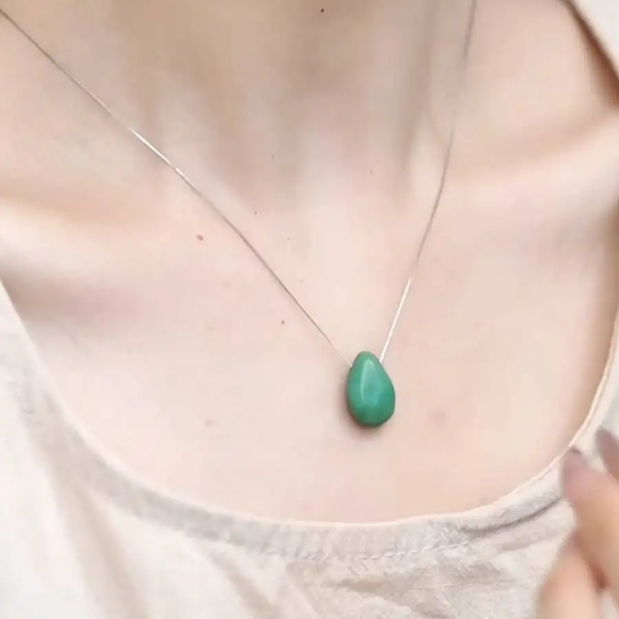 

Natural Turquoise Teardrop Pendant Necklace Women's 925 Sterling Silver Snake Chain Jewelry
