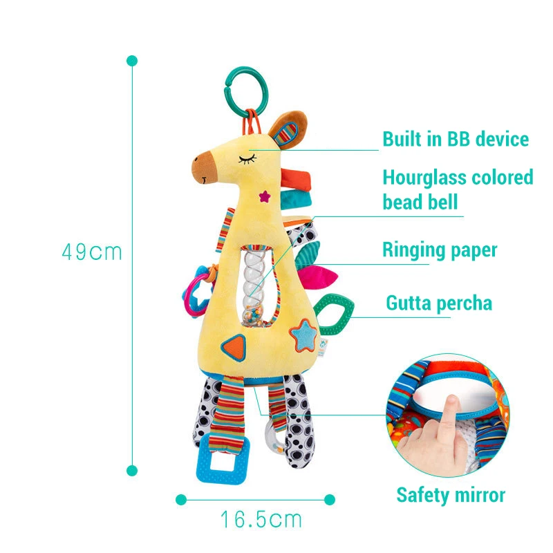 Baby Sensory Plush Toys Soft Rattles Giraffe Animal Deer Stuffed Doll Teether Hanging Toys Baby Rattles Early Education Toy Gift