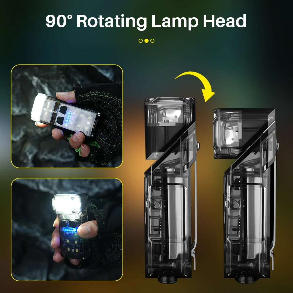 BORUiT 90° Rotatable Keychain Flashlight Sensor Headlight 800LM Type-C Rechargeable Work Light With Magnet Clip Camping Lantern