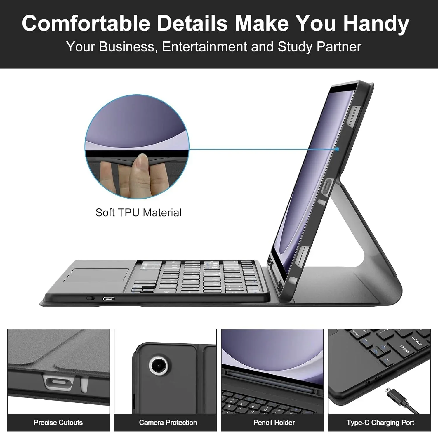 Para Samsung Galaxy Tab A9 Plus Capa de 11 polegadas, Capa de teclado para Samsung Galaxy Tab A9 + 11 polegadas SM-X210/X216/X218