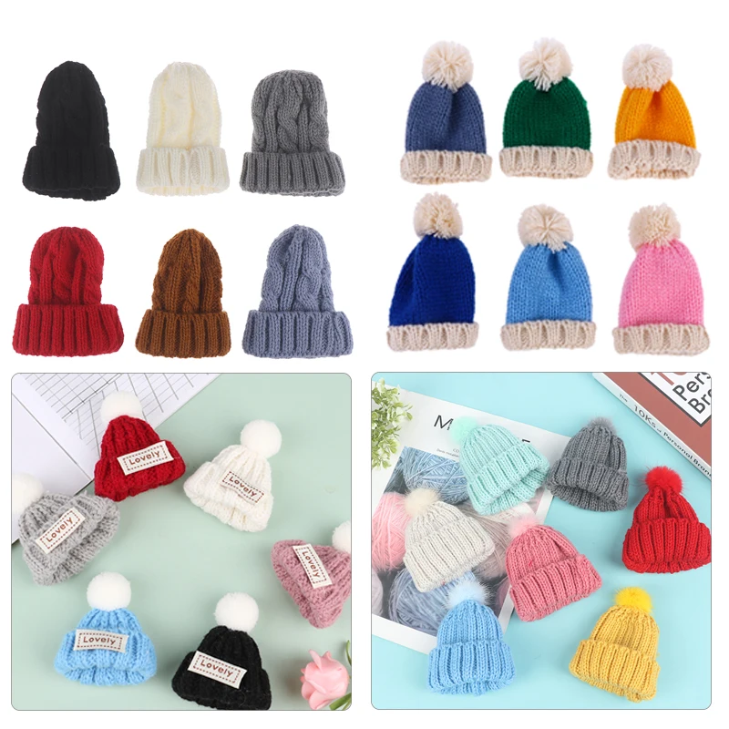 Cute Dollhouse Miniature Fashion Knitted Beanie Hat Cap Doll House Decoration For Doll House Decor Kids Pretend Toys