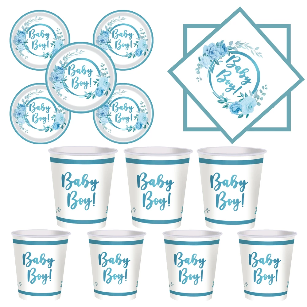 Baby Shower Party Supplies for Boy Serve 10 Including Plates Cups Napkins and Banner Disposable Babyshower Tableware Set