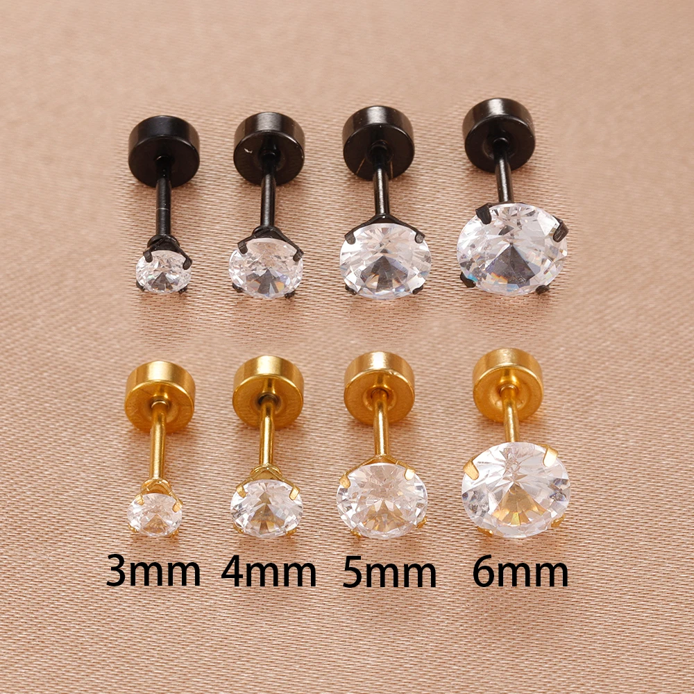 1PC Fashion Stainless Steel Zircon Studs Earrings For Women3/4/5/6mm Tragus Cartilage Standard Minimalism Jewelry Accessories