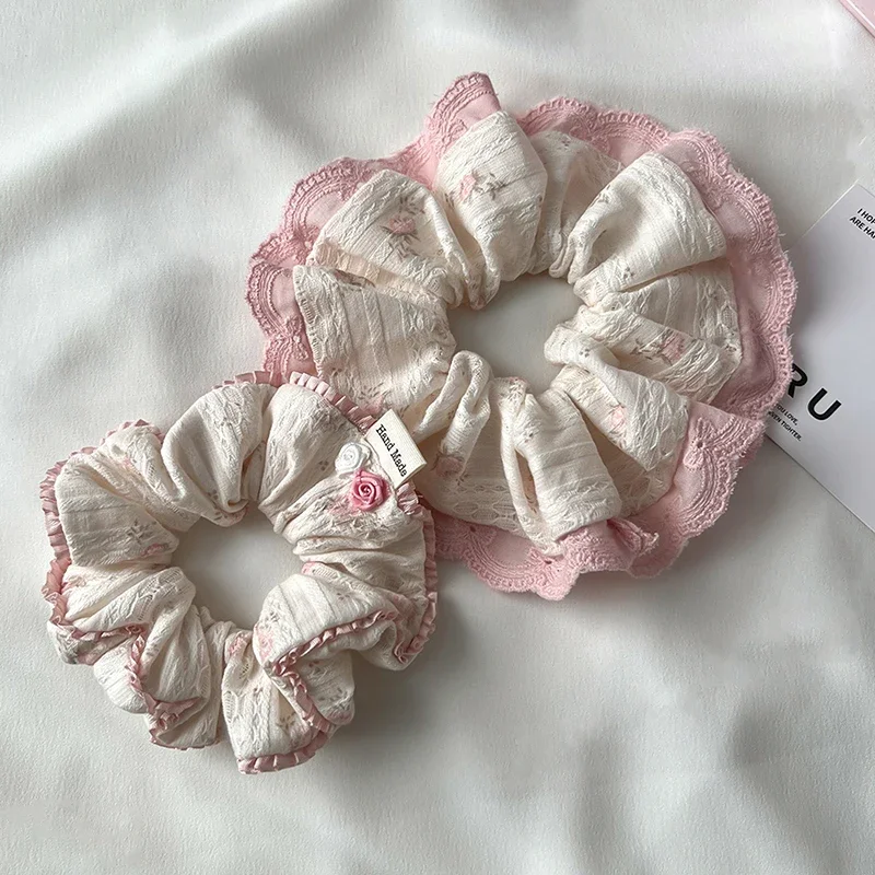 Franse zoete balletstijl kant bloem hoofdband stof scrunchies paardenstaart houder haarbanden Koreaanse schattige meisjes haar touw hoofddeksels