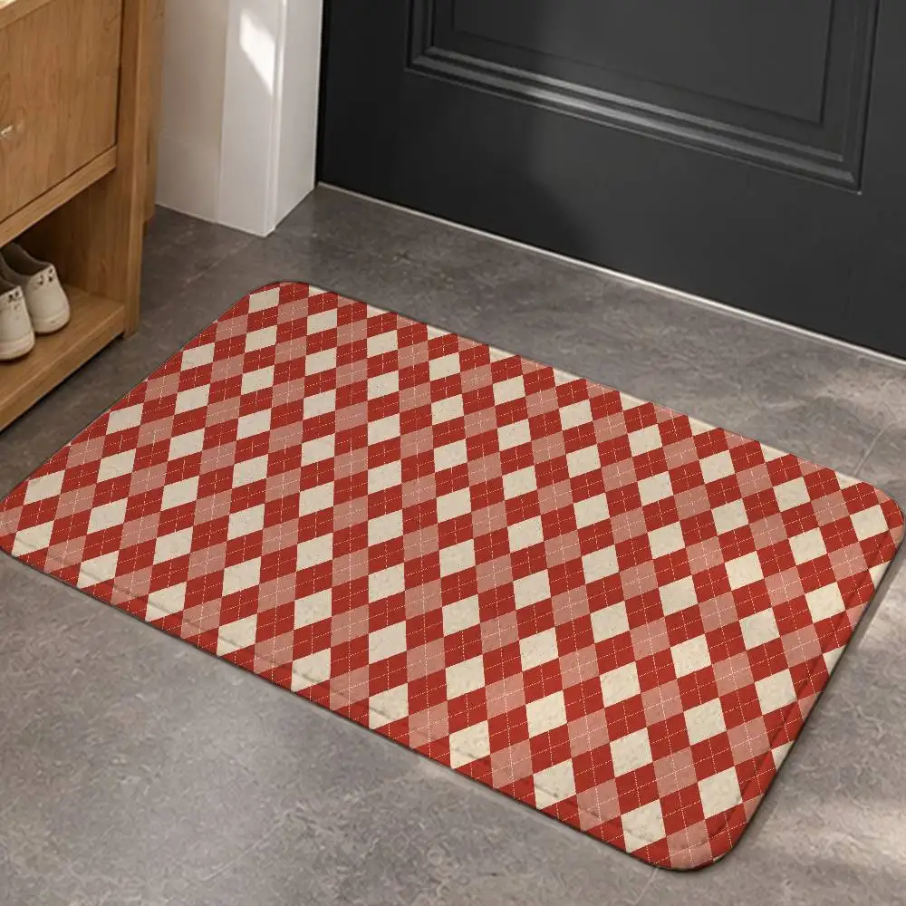 New Design Argyll Diamond Check Home Decor Short Plush Floor Mat, Non-Slip & Easy to Clean for Multi Doorways