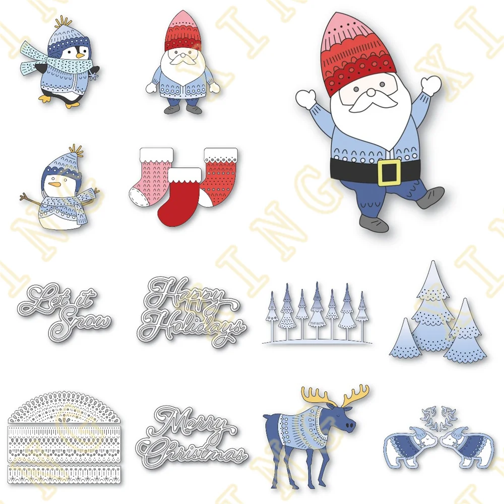 

Christmas Snowman Stockings Forest Gnome Metal Cutting Dies New Make Photo Album Card Diy Paper Embossing Craft Supplies