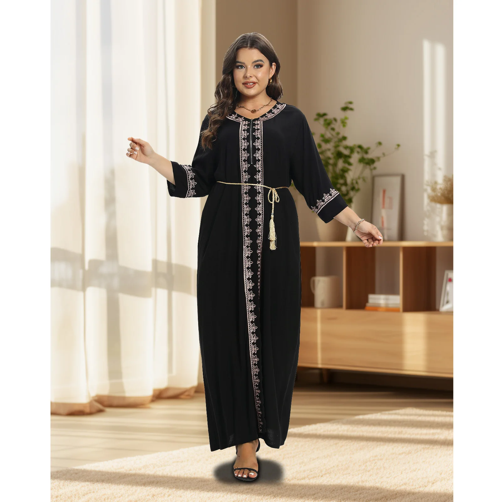 New Style Plus Size Moroccan African Dashiki Cotton Embroidery Abaya  O-neck Jilbab Kaftan Loose Boubou Casual Traditional Dress