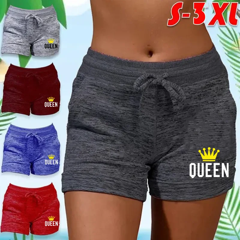 New Queen Printed Sweat Shorts Women's High Waist Shorts Summer Quick-drying Sports Fitness Yoga Pants Casual Drawstring Shorts