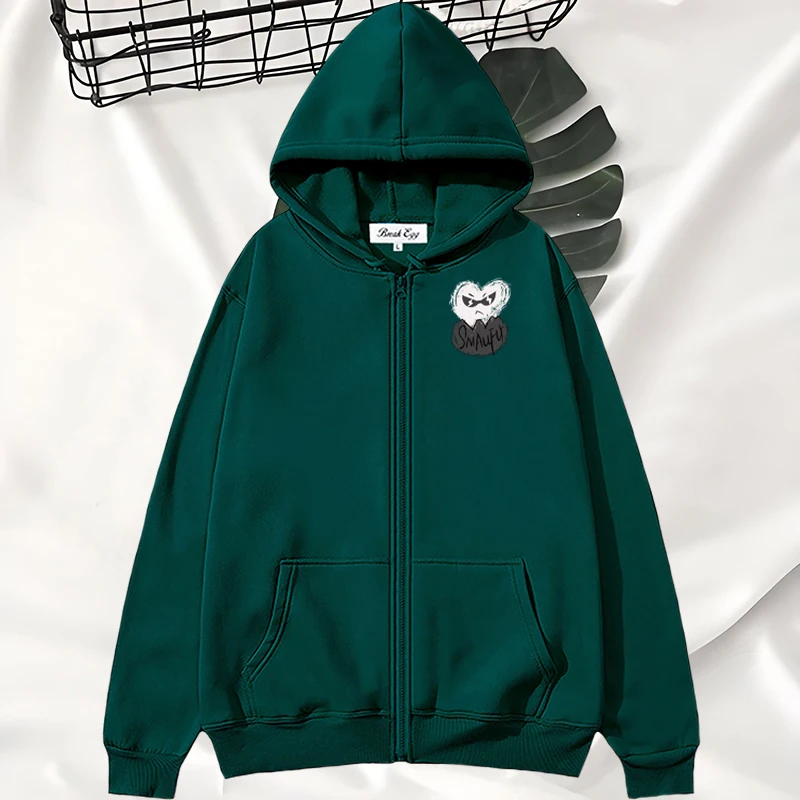 

Art Graffiti Broken Egg Heart Printing Women Zipper Hoodie Polyester Pocket Loose Thin Spring Autumn Sports Leisure Lady Sweater