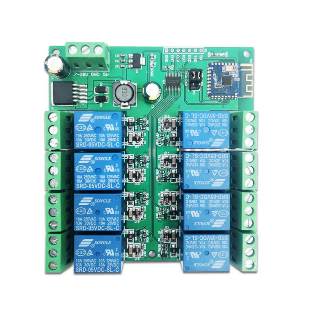 8 Channel BLE5.0 BT Relay Module Mobile APP Remote Control Switch DC7-28V/5V Durable UART Transparent Transmission Relay Module