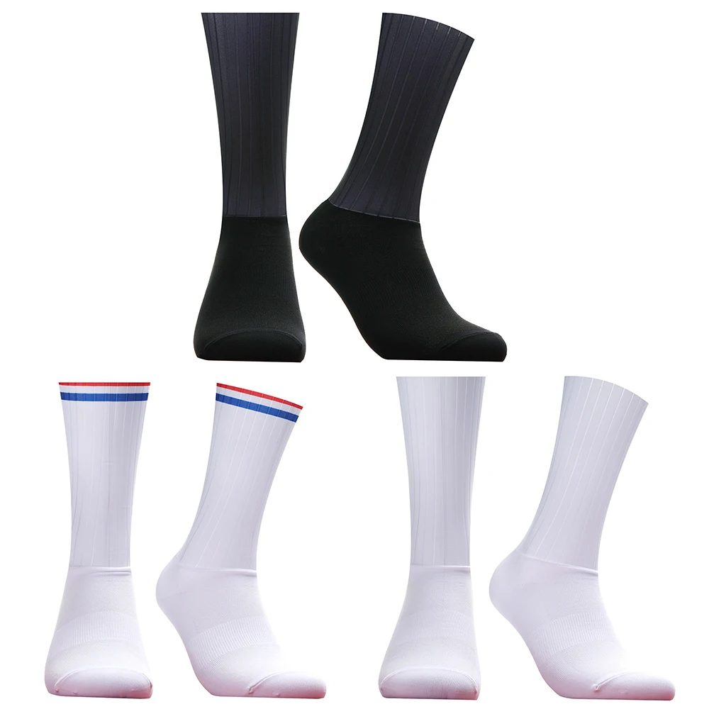 Deslizamento verão silicone anti aero 2024 meias whiteline ciclismo meias dos homens bicicleta esporte correndo meias calcetines ciclismo