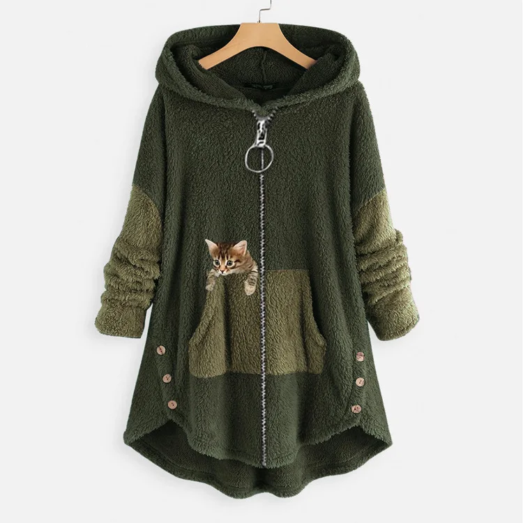 Winter Large Parkas Women Coat Plus Size Parkas 5XL Womens Earcat Parkasdoradas De Mujer Velvet Hood Button Zipper Cat Coats