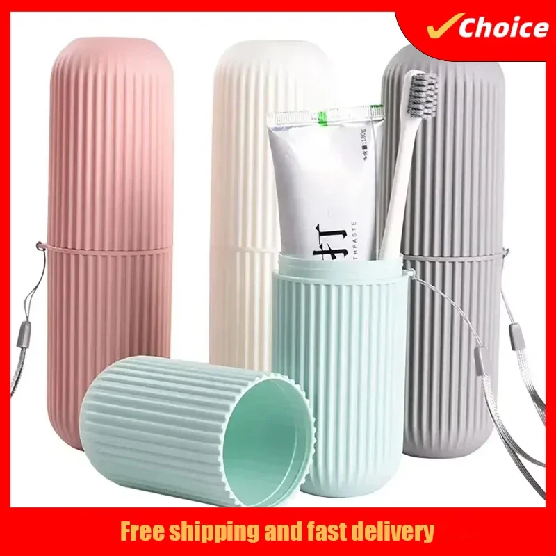 السفر كأس فرشاة الأسنان صندوق مستدير البلاستيك المحمولة معجون الأسنان حامل منظم منزلي حقيبة للتخزين حامل اكسسوارات الحمام #1