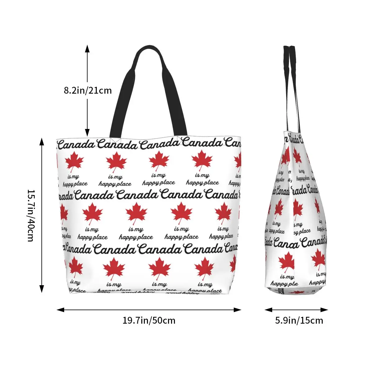 Maple Leaf Canada Canadian Is My Happy Place Shopping Tote Bag Canvas Large Capacity Shoulder Bags Shopper Grocery Handbag