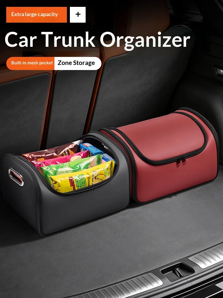 Car Trunk Foldable Storage Organizer Box Leather For SUV Home & Travel - Space-Saving Collapsible with Handles