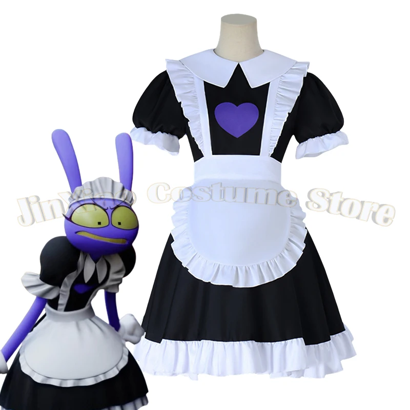 Disfraz de Anime Jax con Vestido de Sirvienta, Disfraz de Lolita Negra, Uniforme de Sirvienta, Increíble Disfraz de Circo para Mujer, Traje para Fiesta de Halloween