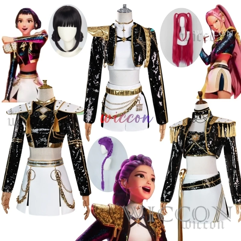 AHuntrix GOLDEN Demon Hunters Rumi Cosplay Mira Zoey disfraz conjunto completo peluca Kpop brillante ropa de escenario mujeres Halloween juego de rol