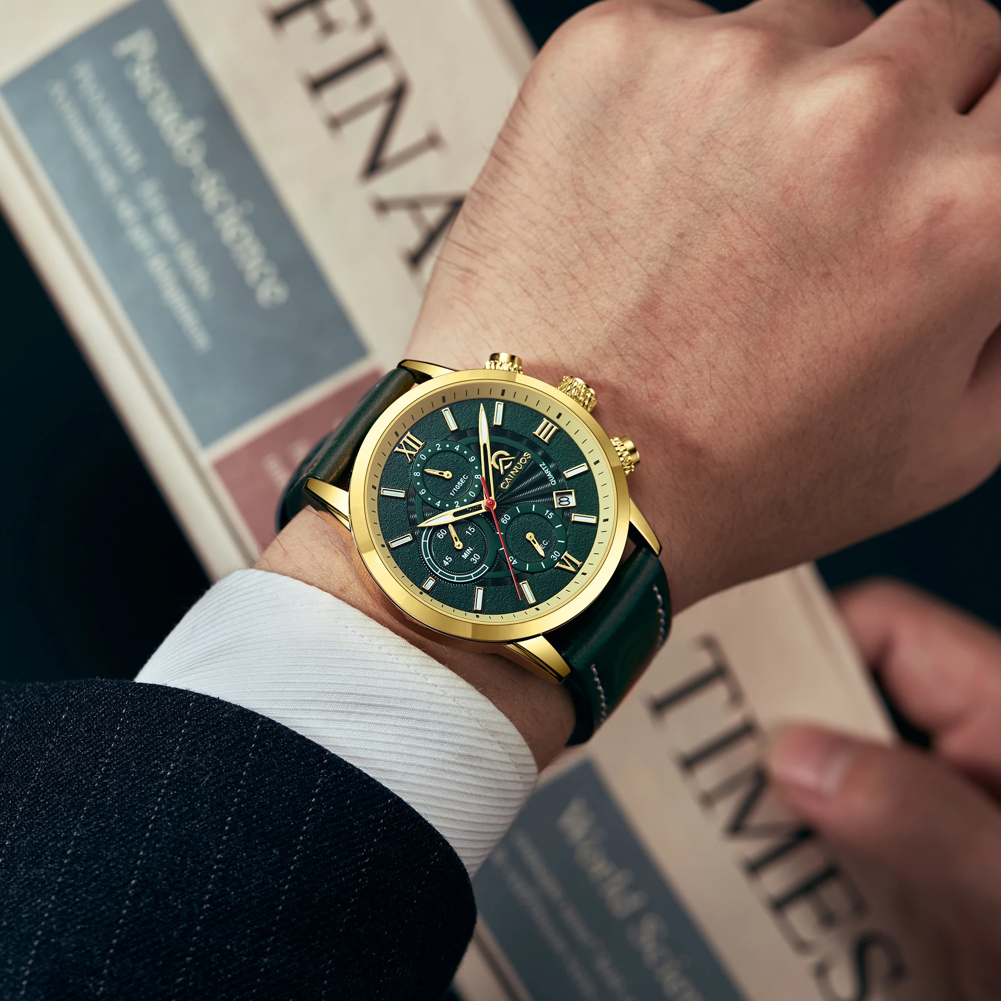 CAINUOS Sports Luxury Men Quartz Watch Waterproof Chronograph Luminous Date Man Wristwatch Business Leather Men\'s Watches Clock