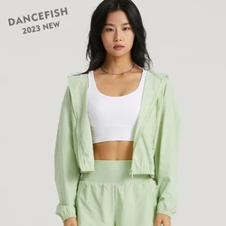 DANCEFISH-Haut à capuche léger pour femme, veste courte de yoga chic, vêtements de sport 03 Fitness, sensation de cool, protection solaire, 2023