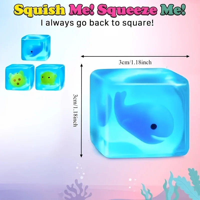 1 Piece Whale Ocean Ice Cube Shaped Blue Ocean Animal Ice Cube Squishy Toy Slow Rebound 3D Marshmallow Toy Squeezable and Kneadable Fun Toy Cartoon Small Pattern Design