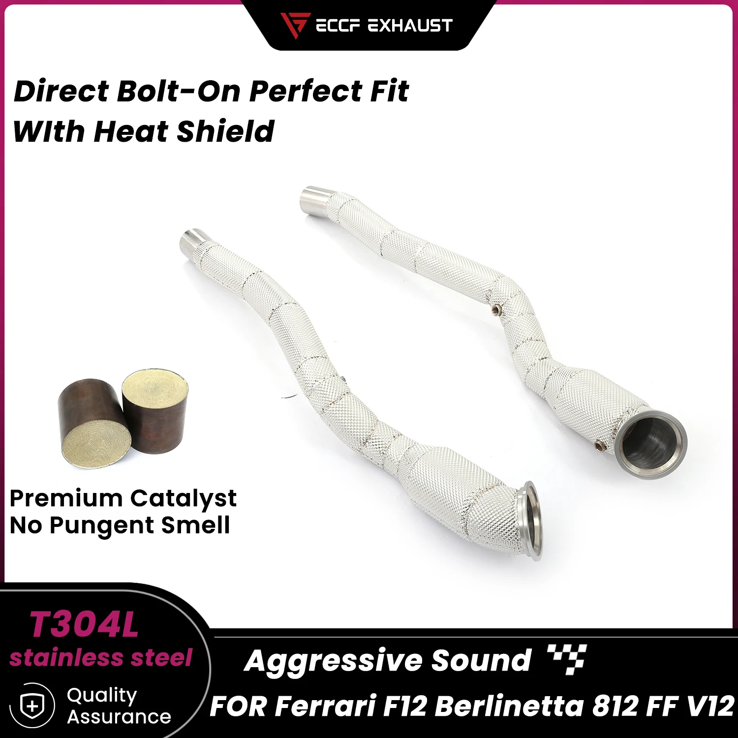 

Sports Downpipe With Heat Shield For Ferrari F12 Berlinetta 812 FF V12 Aggressive Exhaust Sound High Flow Performance Upgrade