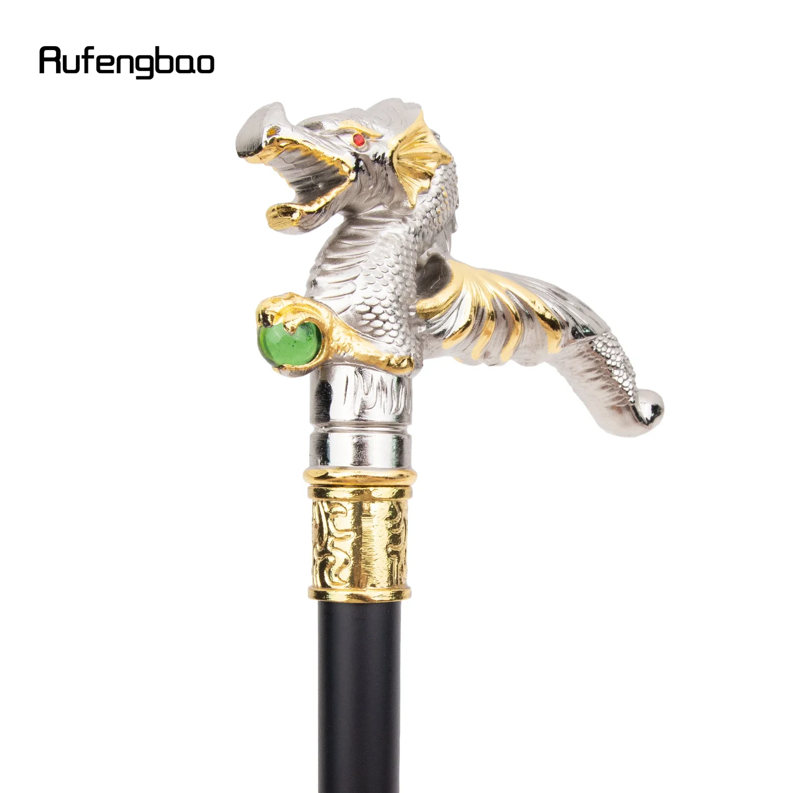 Golden White Dragon Scrambling Ball Moda Cospaly Festa Vintage Moda Bengala Crosier 93cm Performance Stage Cane