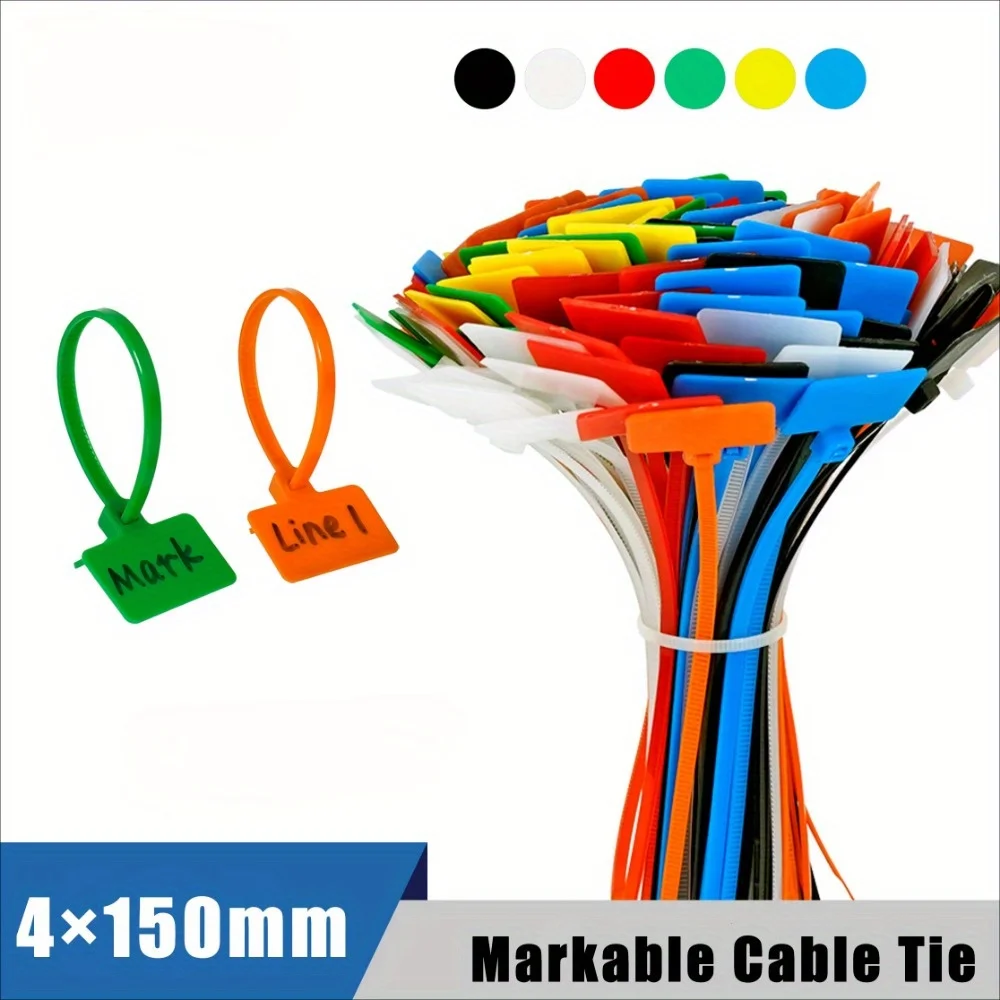 100pcs Easy Mark 4*150mm Nylon Cable Ties Tag Labels Plastic Loop Ties Markers Cable Tag Self-locking Zip Ties