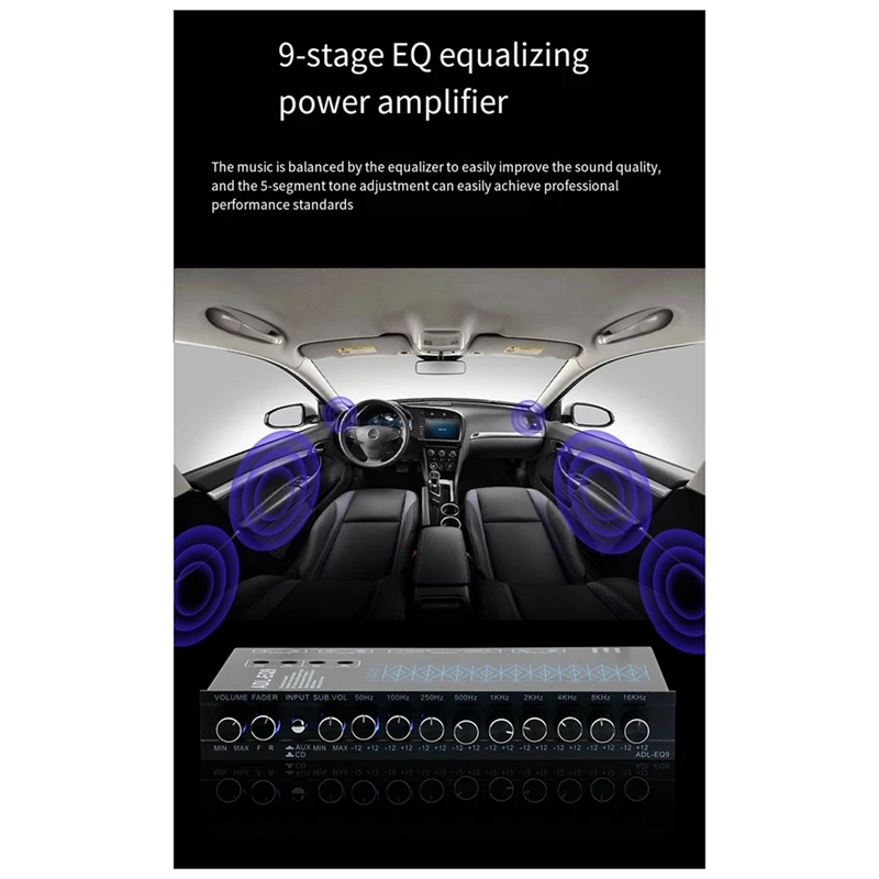 Auto Square 9 Band Graphic Equalizer ADL-EQ9 Car Amplifier Equalizer+Adjustable Filter