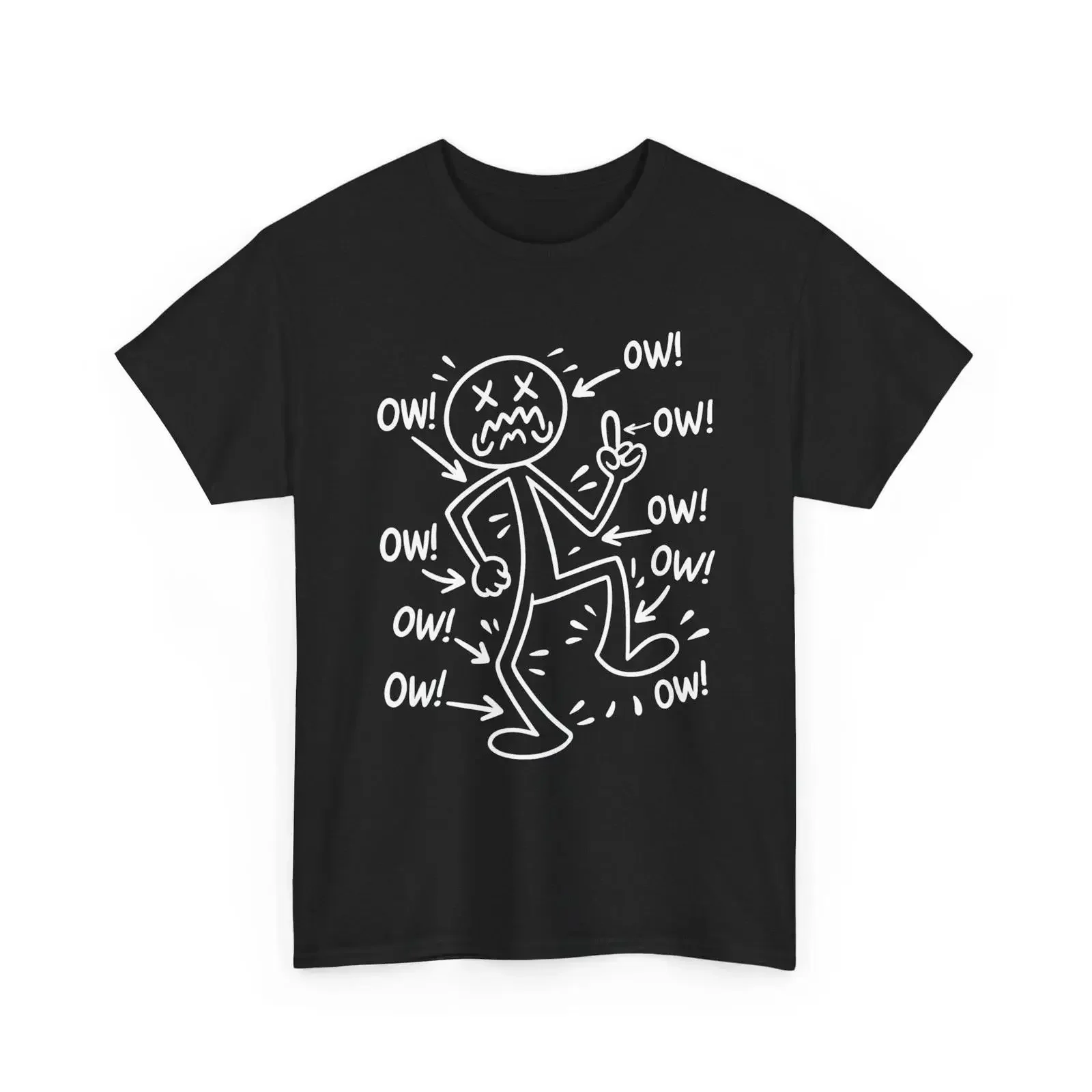 Ow Comedy Stick Character T Shirt Funny Chronic Pain Meme vintage Washed Stretched Stylish Unisex Slightly graphic
