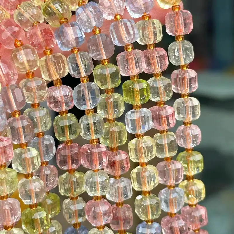Quartz multicolor Square faceted 6mm 8mm  Wholesale for DIY  jewelry necklace 38cm LOOSE BEADS