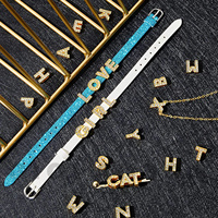 10mm A-Z Golden Color Rhinestone Slide Letters Charms Bracelet Making DIY Wristband Pet Collar Keychain Women Jewelry Gift