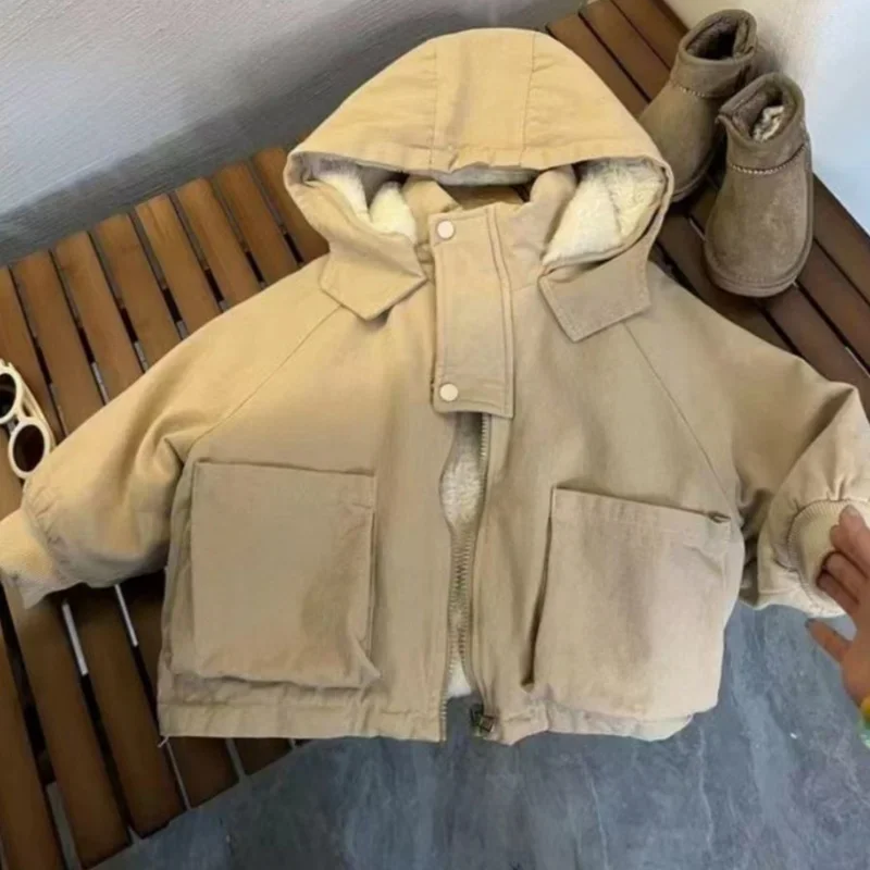 

Boys Coat Cotton Jacket Windbreak Outerwear 2025 Khaki Winter Autumn Thicken Warm Skiing Christmas Gift Children's Clothing