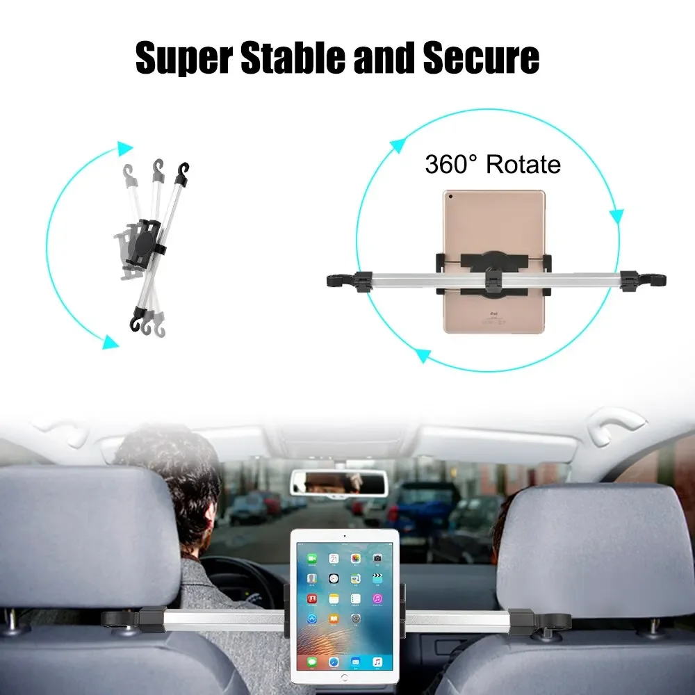 VIKEFON Moverable Tablet Car Stand Clamp 13\'\' Car Rear Pillow Phone Holder for iPad Pro 12.9 Seat Rear Headrest Mounting Bracket