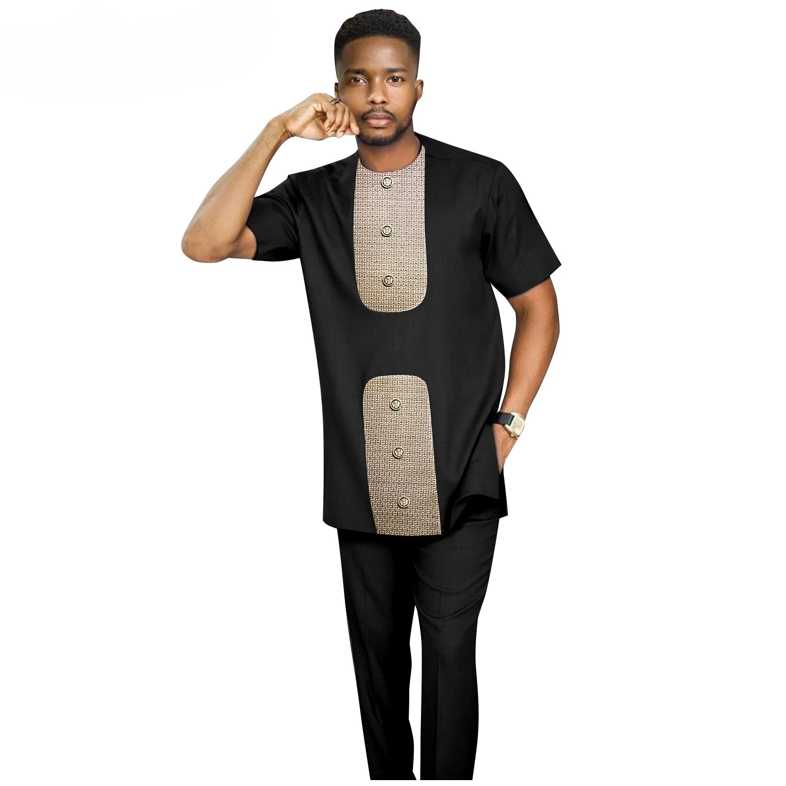 2025 New Men's Set Solid Color Casual Hot Selling African Men's Short Sleeve Casual Two-Piece Set  Clothes for Men  Mens Clothes