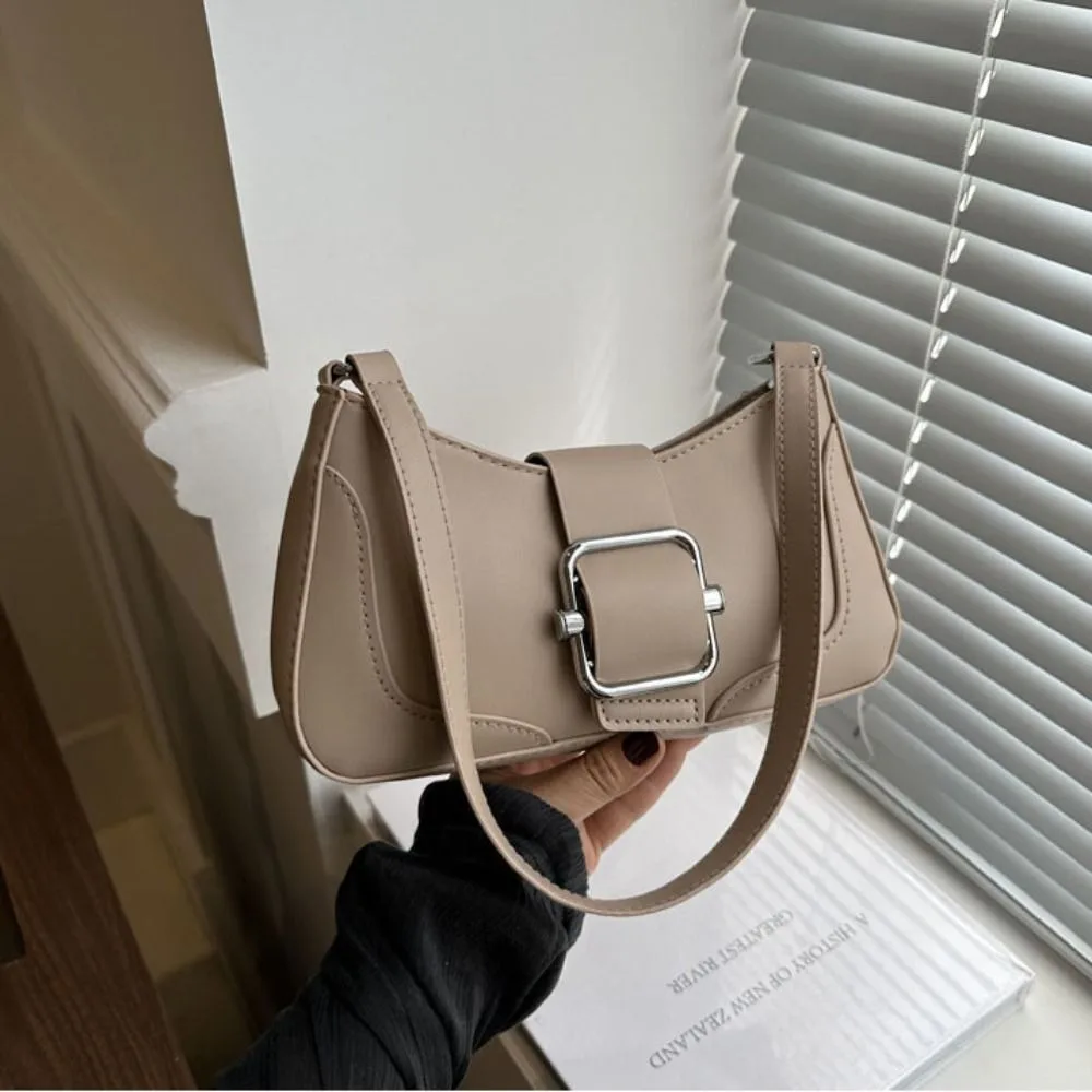 

Portable Vintage Buckle Shoulder Bag Solid Color Leisure Women's Armpit Bag Cuasal Y2k PU Leather Handbag Female