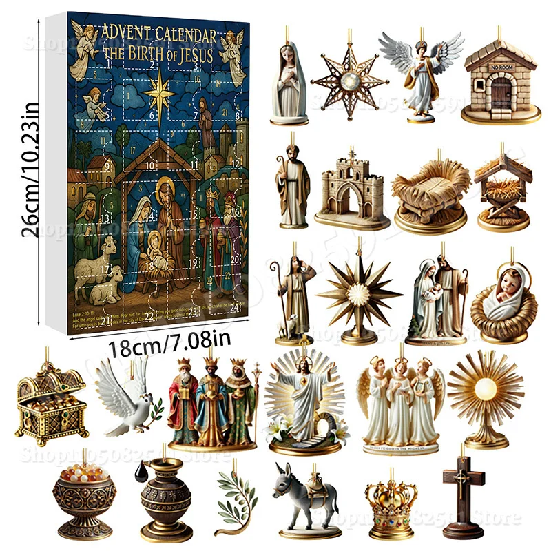 

2025 Christmas Advent Calendar Christian The Road To Bethlehem 24pcs Acrylic Pendant Christmas Tree Decorat Christmas Countdown