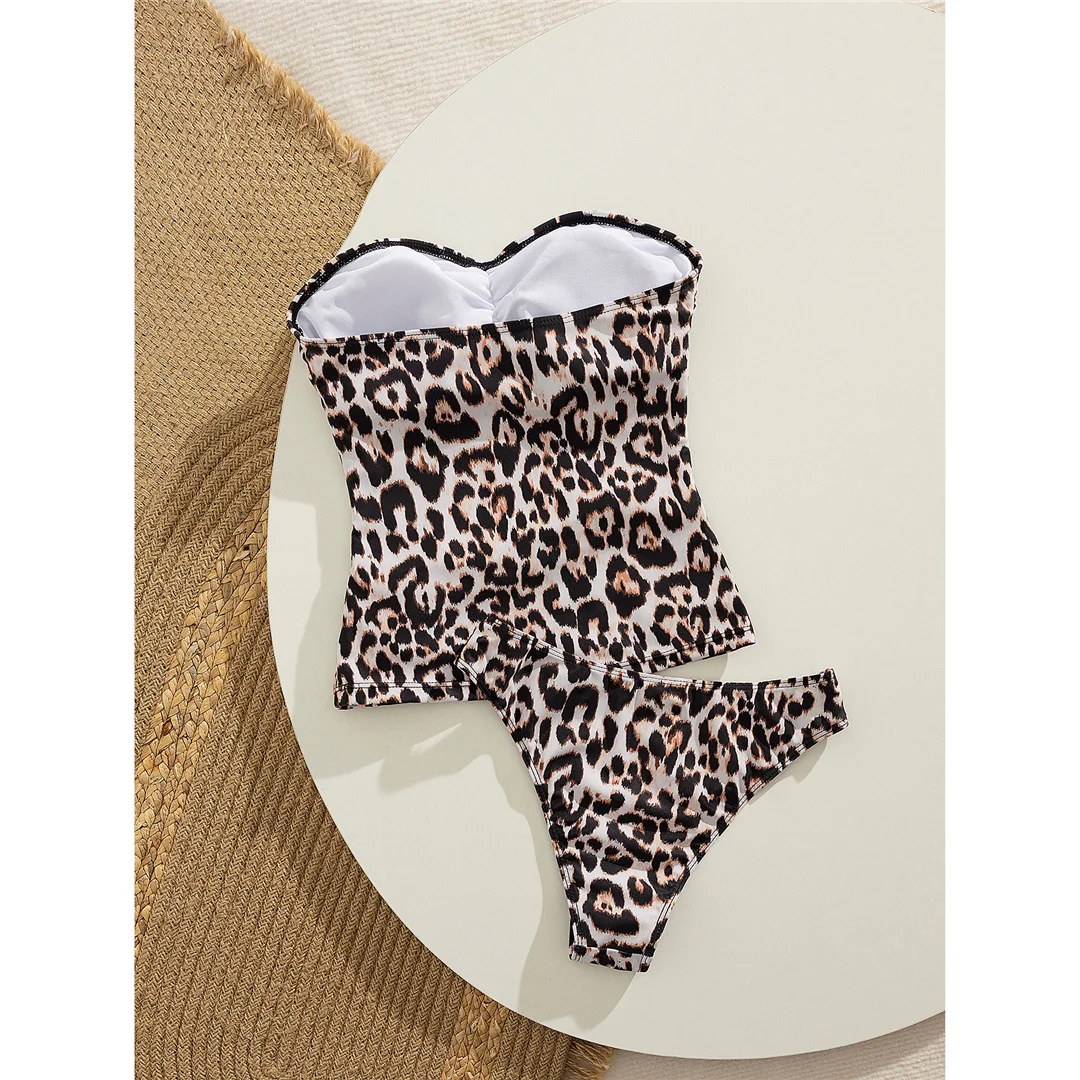 S - XL Leopard Tankini Bandeau Bikini Damen Badeanzug Frauen Bademode Zweiteiliges Bikini-Set Gepolsterter Badeanzug Badebekleidung V7524 – Detail 10