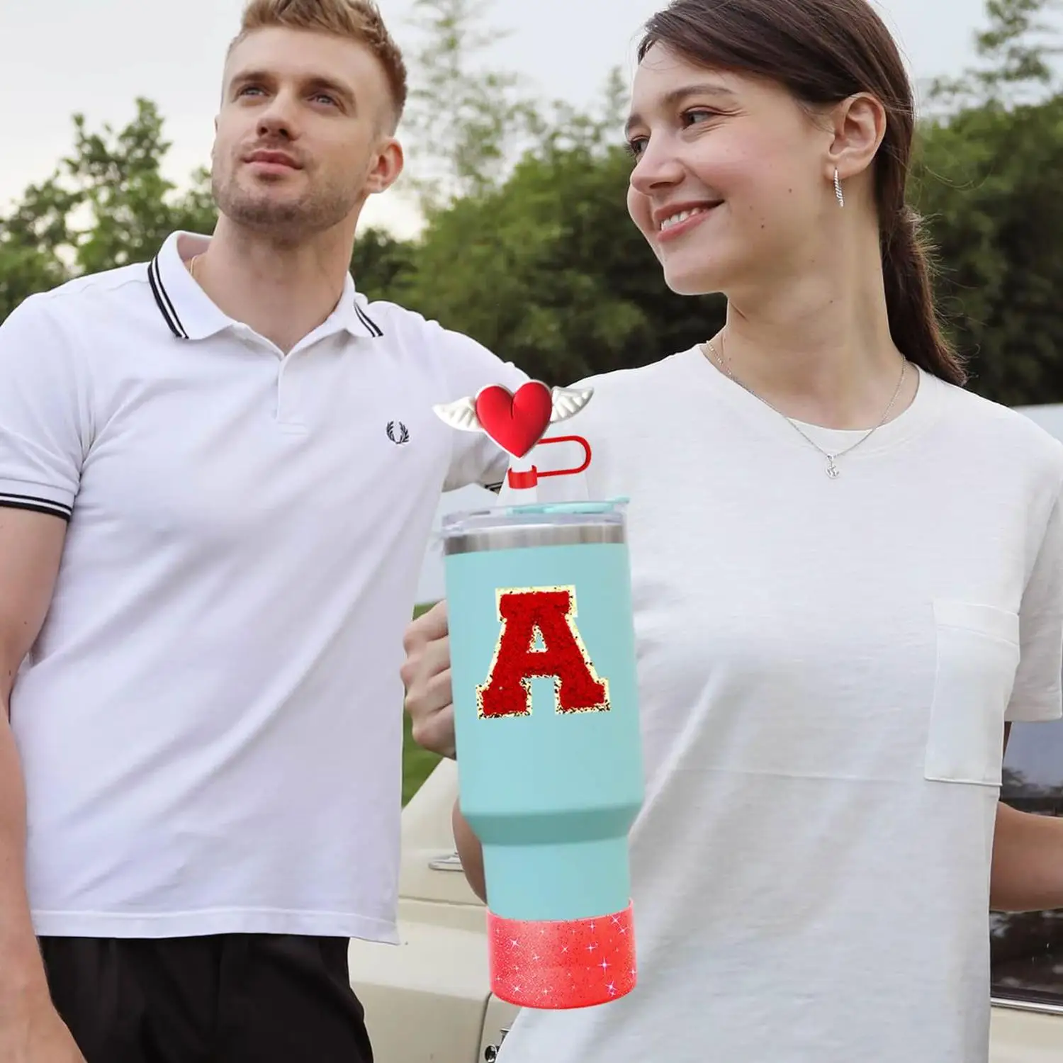 26 Letter Heart Tassel Pendant Leak-proof for Stanley Decoration Plug Wing Heart Straw Topper for Beverages