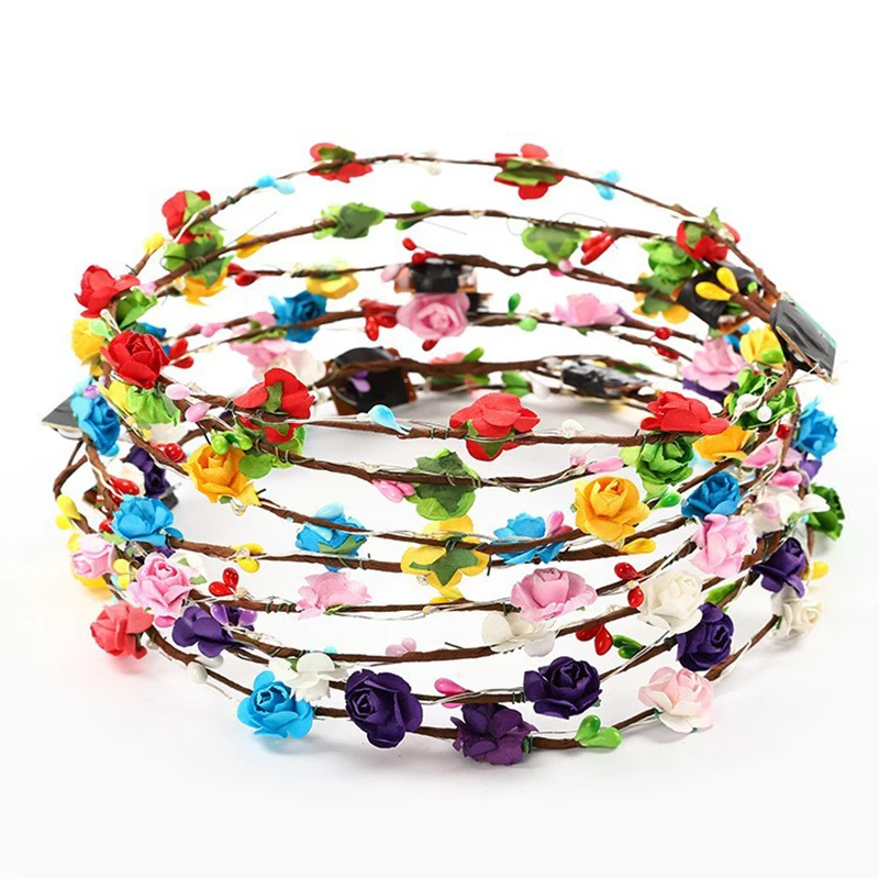 Corona de flores LED para el cabello, diadema luminosa, suministros para fiestas de cumpleaños y bodas, 15/30 piezas