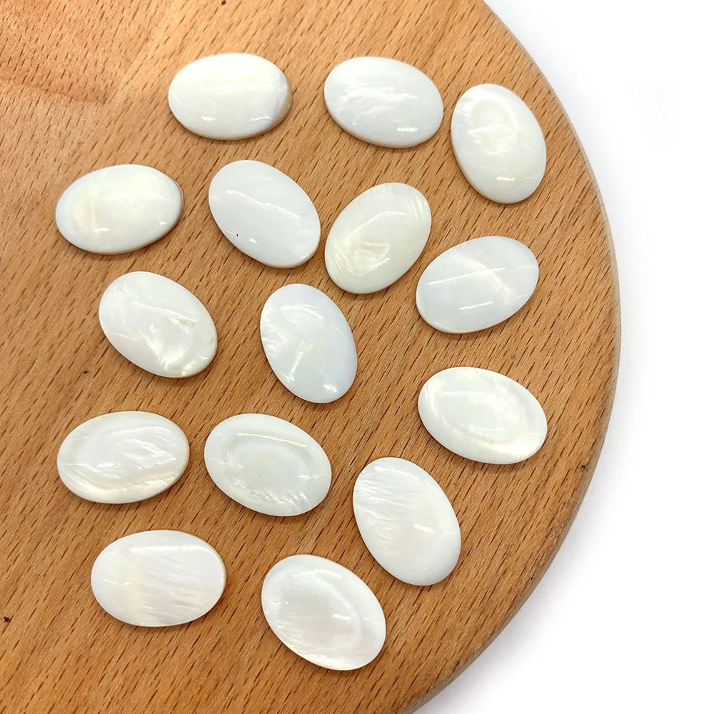 20pcs/pack Shell Cabochons Oval Shape Glaze Ring Face Natural Freshwater Pearl Shell White Color 13x18mm  DIY for Making Rings