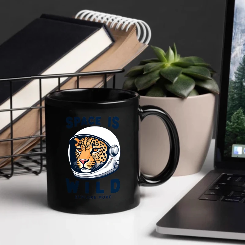 Ceramic mug, black space wild leopard print astronaut design, suitable for coffee, tea and daily use