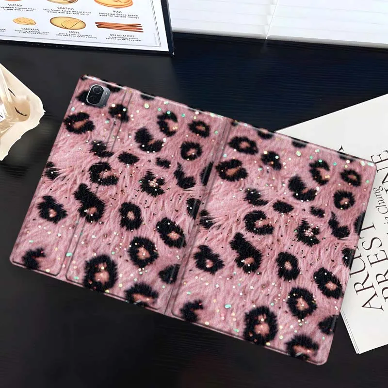 Leopard Pattern Gold Glitter For Xiaomi Redmi Mi Pad 8 7 6 5 4 2 SE K 12.4 11.2 12.1 11 8.8 Pro Max Ultra Inch Tablet Case view 3