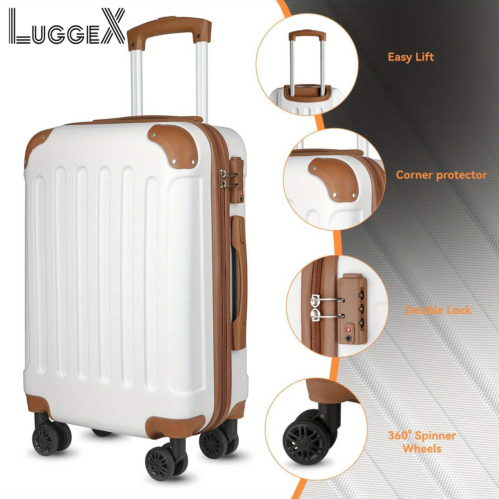 LUGGEX Carry On Luggage for Airplanes, Travel Suitcases with Wheels (White, 20-Inch)