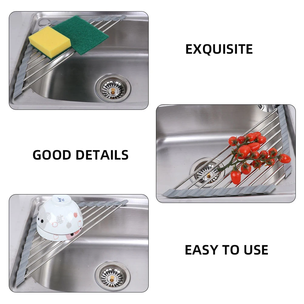 

Stainless Steel Drain Rack 304 Foldable Triangular Rust Proof Wear Resistant Space Saving Dish Drying Tableware Holder Kitchen