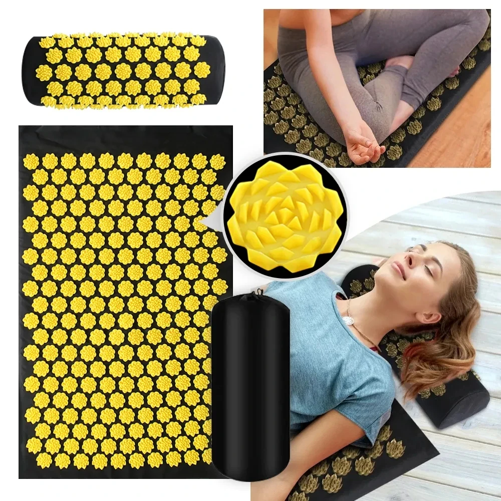 3PCS Acupressure Massage Yoga Mat and Pillow Spikes Mat Foot Back Body Massager Fitness for Neck Waist Relieve Stress Cushion