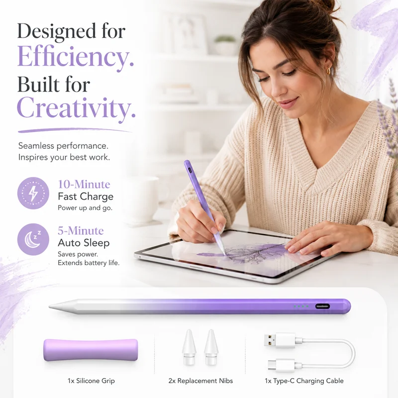

Stylus Pen for iPad 10Min Fast Charge 10H Use Palm Rejection Tilt Sensitivity Magnetic Active Pen for Writing Drawing