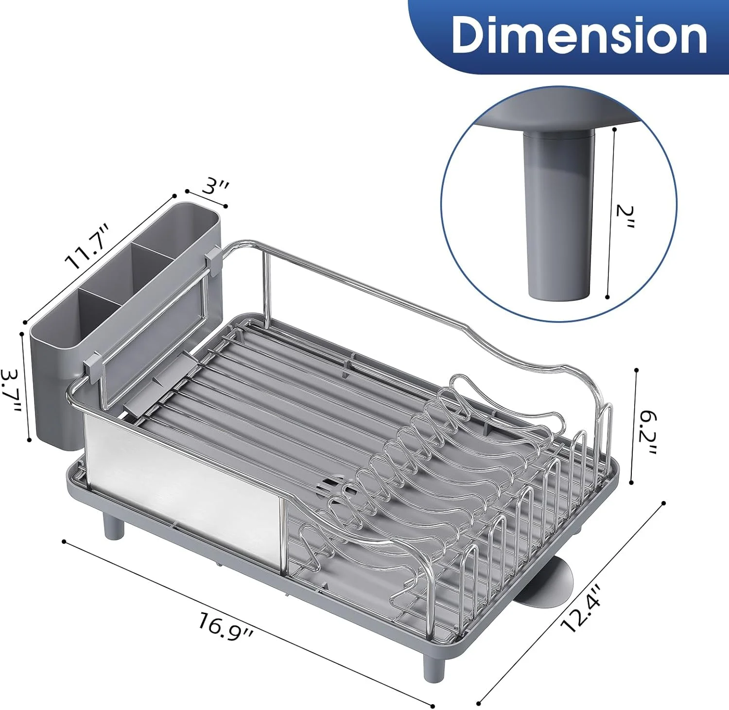 Stainless Steel Dish Drying Rack - Large Capacity Kitchen Counter Organizer with Drain Board, Utensil Holder & Detachable Cup Shelf, 304 Surgical-Grade Rust-Proof Dish Drainer, Easy Assembly view 6